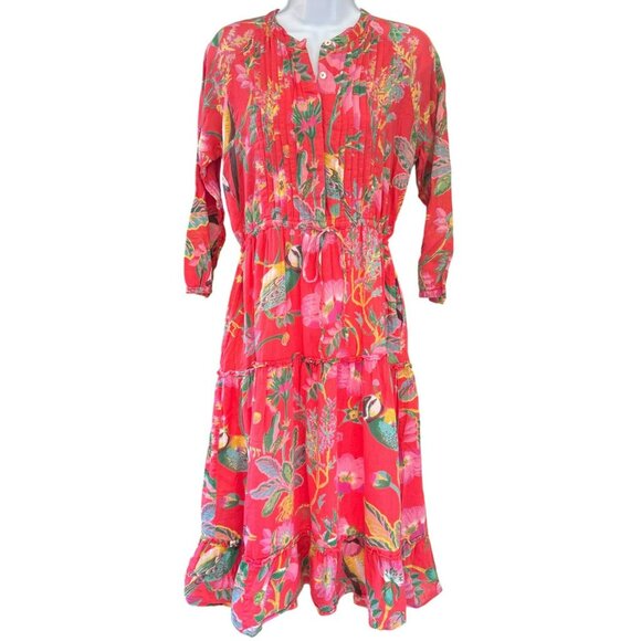 Banjanan Womens Paradise Pink Voile Bazaar Dress Medium Retail 380 Tropical Chic - Picture 1 of 6